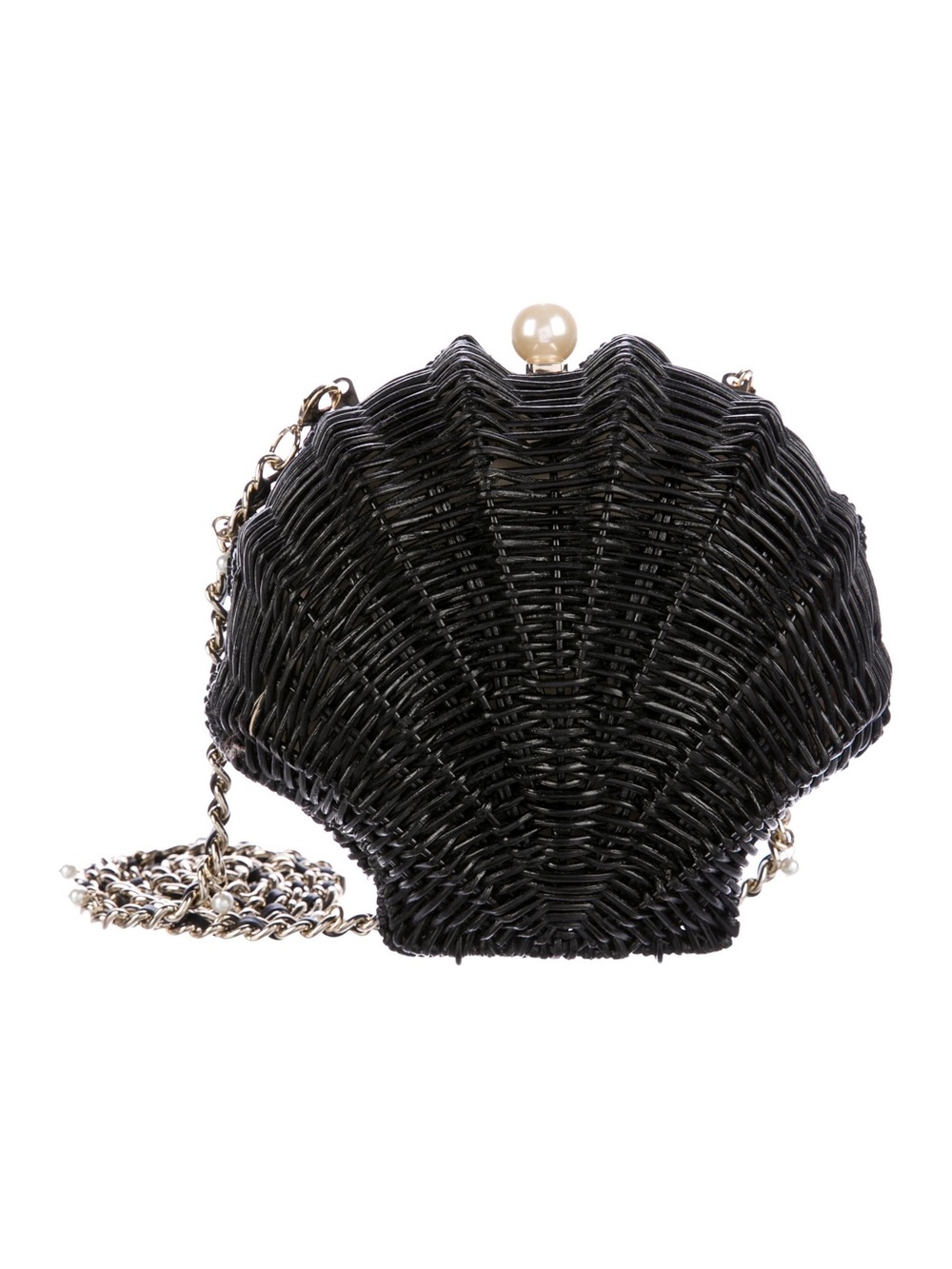 NWT Kate Spade Black Shell Woven Crossbody Bag with Pearl Clasp